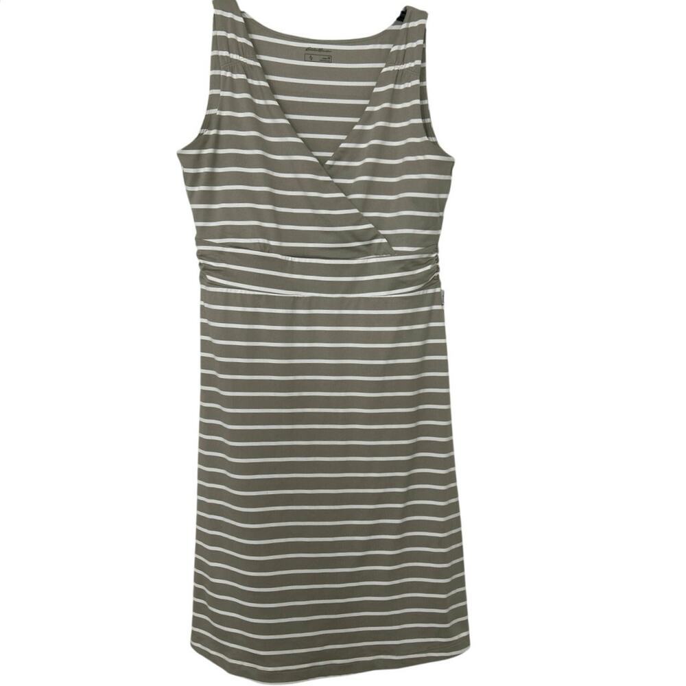 Eddie Bauer Aster Lilly Faux Wrap Dress Striped Sleeveless Stretch M Casual